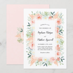Invitación Pampas Boda de acuarela floral rosa