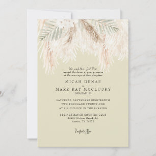 Invitación Pampas Boda simple amarillo suave