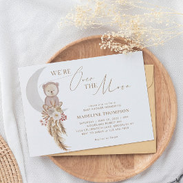 Invitación Pampas bohemias sobre el Baby Shower del oso lunar