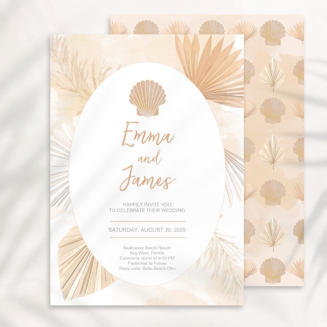 Invitación Pampas Boho Palm Ocean Boda (Subido por el creador)