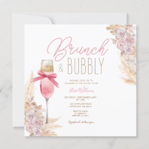 Invitación Pampas Bow Rosado Brunch & Bubbly Bridal Shower