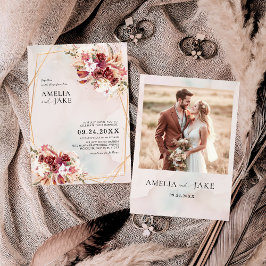 Invitación Pampas Burgundy Floral Geometric Wedding