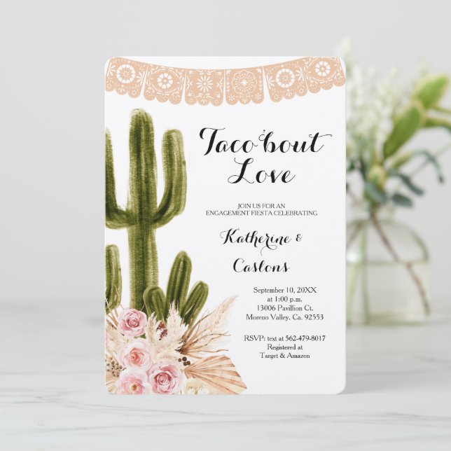 Invitación  Pampas Cactus Taco Bout Love Engagement Party   (Anverso de pie)