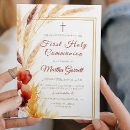 Invitación Pampas Chicas de Beige Otoño Primero Santa Comunió