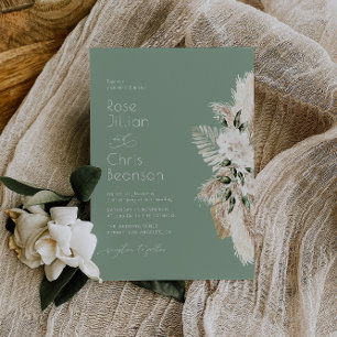 Invitación Pampas color agua salvia floral boda verde