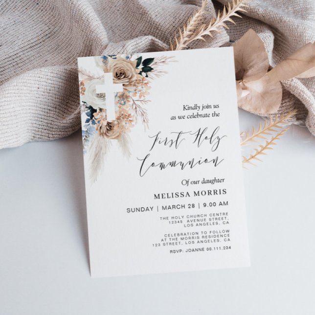 Invitación pampas cruz floral primera comunión santa (Subido por el creador)