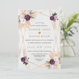 Invitación Pampas De Flor Púrpura Grasa Todo En Un Boda