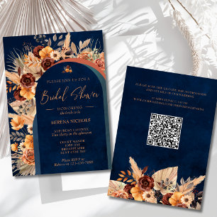 Invitación Pampas de hierba azul marino para baby shower de t