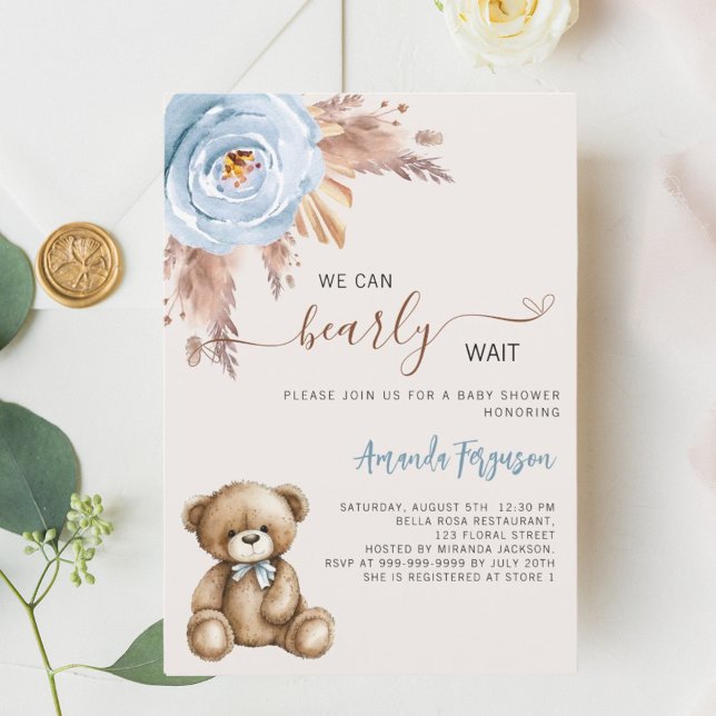 Invitación Pampas de oso Teddy pampas pasto niño azul ducha b (Subido por el creador)
