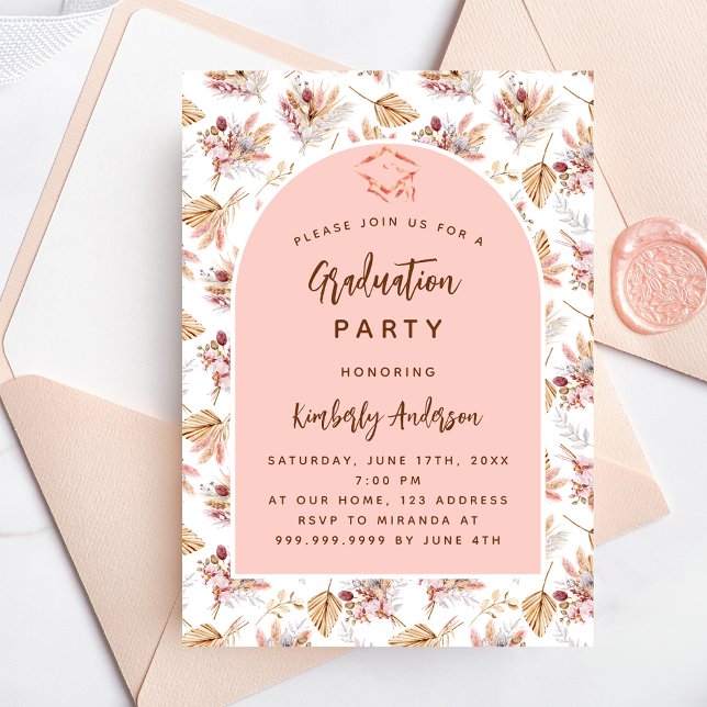 Invitación Pampas flor de hierba rosa fiesta de graduación de (Subido por el creador)