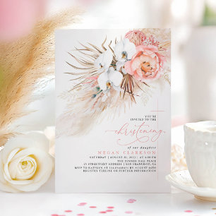 Invitación Pampas Floral Rosa Grass Christening Moderno