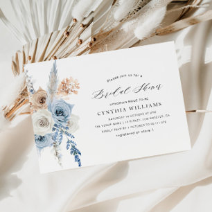 Invitación pampas florales beige azul polvoriento ducha de no