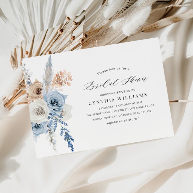 Invitación pampas florales beige azul polvoriento ducha de no (Subido por el creador)