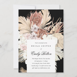 Invitación Pampas florales negras premium Ducha de novias boh