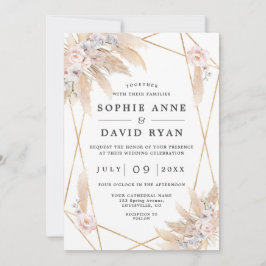Invitación Pampas Florales Rosa Oro De Grasa Todo En Un Boda