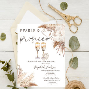 Invitación Pampas Flores Perlas Ducha Bridal Prosecco