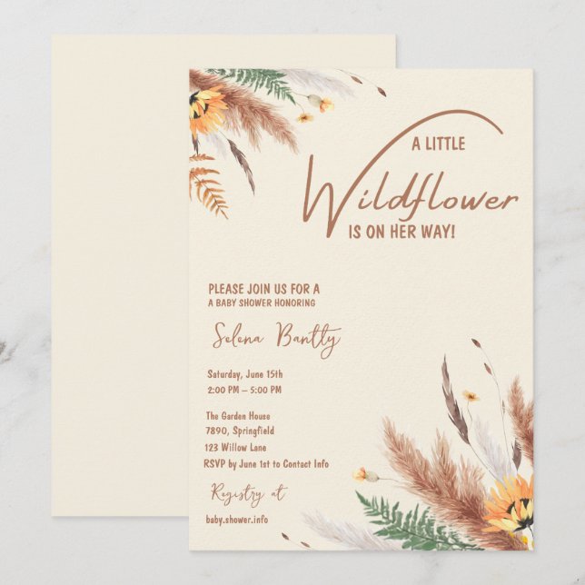 Invitación Pampas Grass A Little Wilflower Baby Shower (Anverso / Reverso)