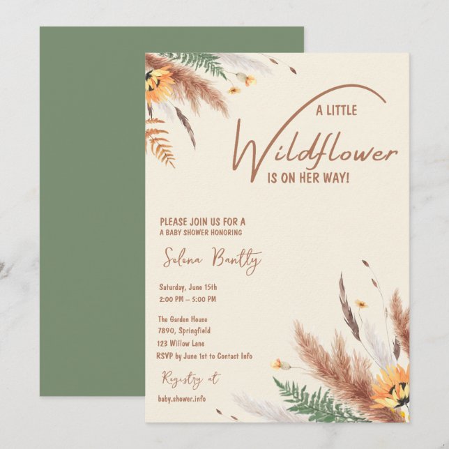 Invitación Pampas Grass A Little Wilflower Baby Shower (Anverso / Reverso)