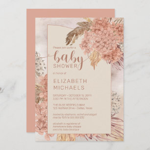 Invitación Pampas Grass and Hydrangeas Blooms Baby Shower