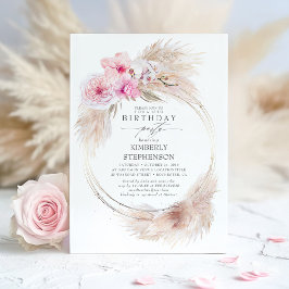 Invitación Pampas Grass and Pink Orchid Exotic Birday Party