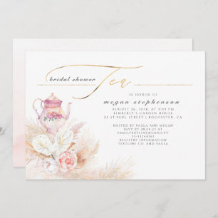 Invitación Pampas Grass and Pink Tea Pot Brit Shower Tea