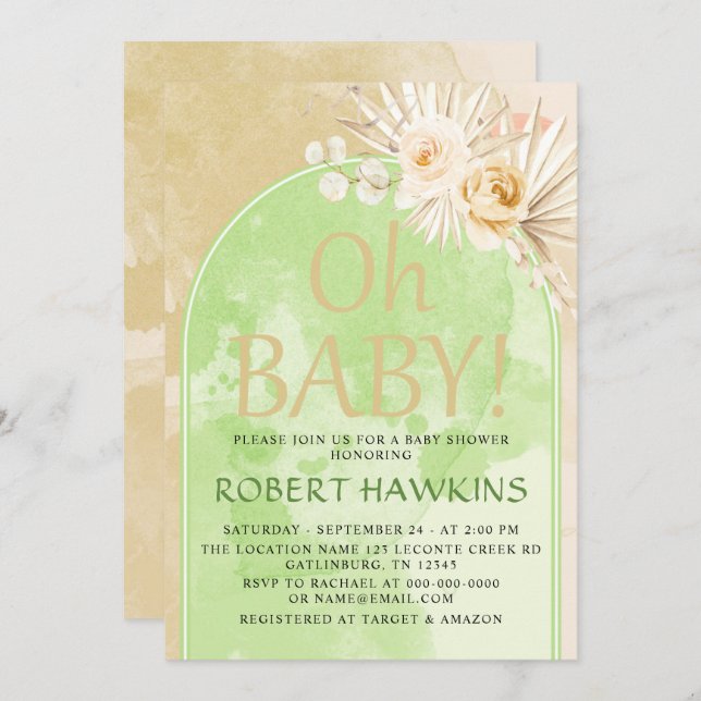 Invitación Pampas Grass Arch Boho Baby Shower (Anverso / Reverso)