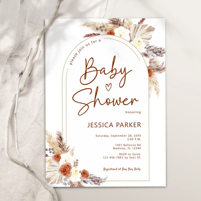 Invitación Pampas Grass Arch Terracotta Boho Baby Shower (Subido por el creador)