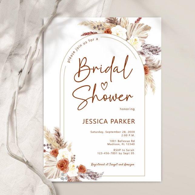 Invitación Pampas Grass Arch Terracotta Boho Bridal Shower (Subido por el creador)