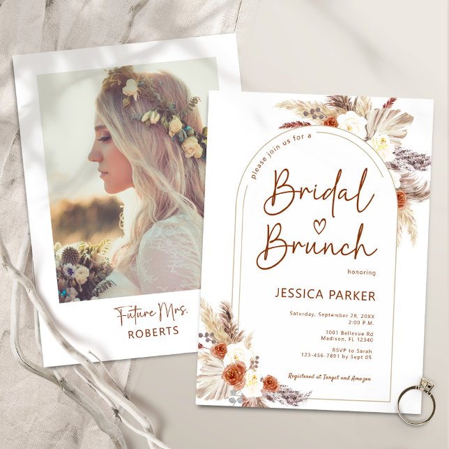 Invitación Pampas Grass Arch Terracotta Foto Brunch de novia (Subido por el creador)