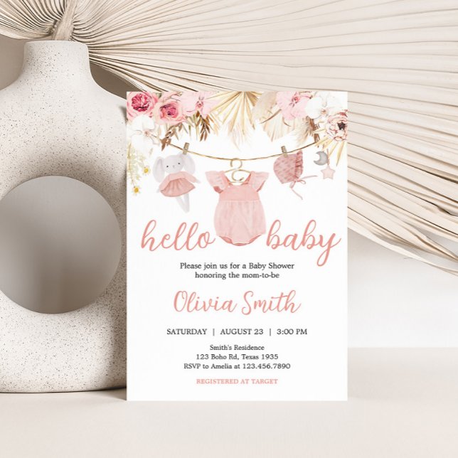 Invitación Pampas Grass Baby Clothes Baby Shower (Baby Clothes Pampas Grass Baby Shower Invitation)