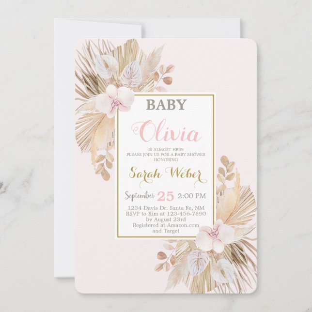 Invitación Pampas Grass baby ducha chica (Anverso)