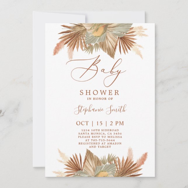 Invitación Pampas Grass Baby Shower (Anverso)