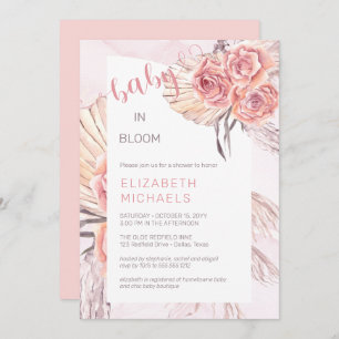 Invitación Pampas Grass  Bebé rosa en ducha de Chica en flor