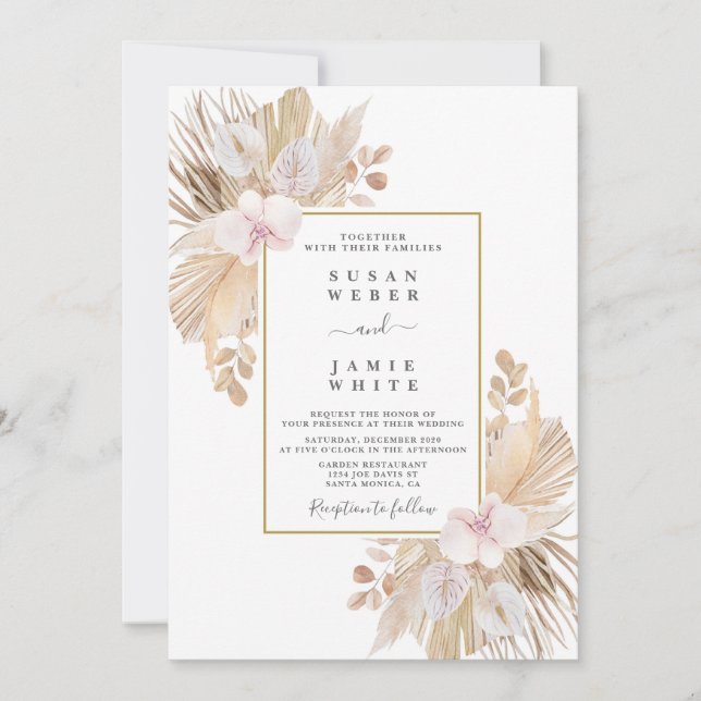 Invitación Pampas Grass boda (Anverso)