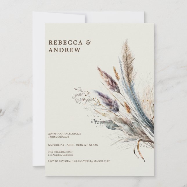Invitación Pampas Grass | Boda Minimalista Boho (Anverso)