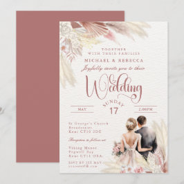 Invitación Pampas Grass Boda Moderno Rubor Rosa, Terracotta