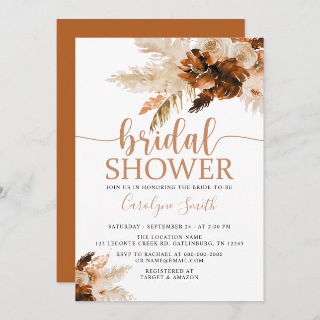 Invitación Pampas Grass Bohemian Boho Bridal Shower Invitatia (Anverso / Reverso)