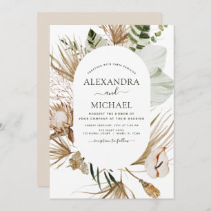 Invitación Pampas Grass Bohemian Boho Tropical Boda Invita