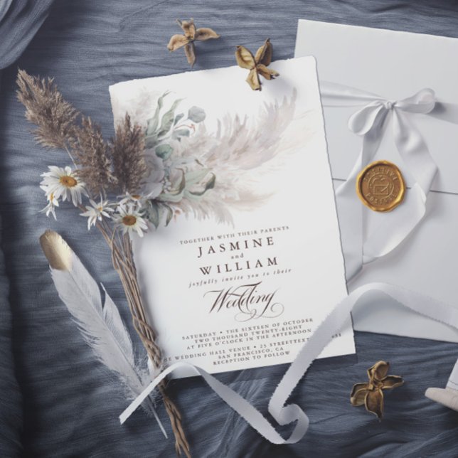 Invitación Pampas Grass Bohemian Budget QR Code Wedding (Subido por el creador)