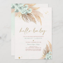 Invitación Pampas Grass Bohemian Sage Green Baby Shower