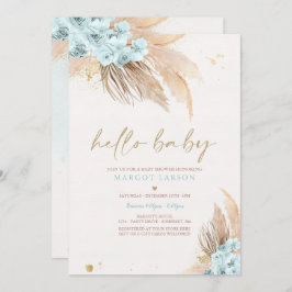 Invitación Pampas Grass Bohemian Sea Blue Baby Shower