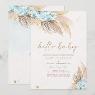 Invitación Pampas Grass Bohemian Sea Blue Baby Shower