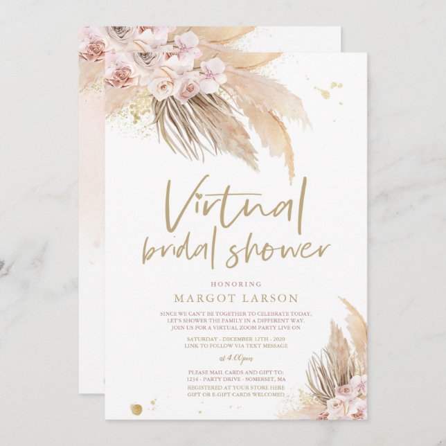 Invitación Pampas Grass Bohemian Virtual Zoom Bridal Shower (Anverso / Reverso)