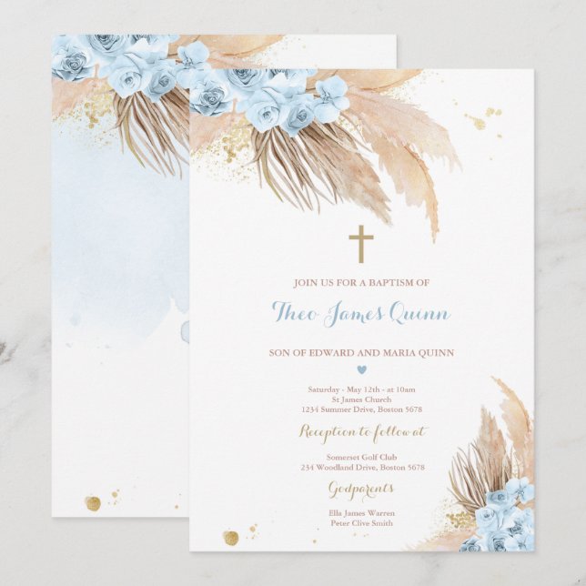 Invitación Pampas Grass Bohemism Boho Christening (Anverso / Reverso)