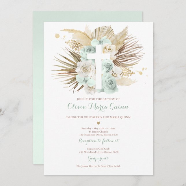 Invitación Pampas Grass Bohemism Boho Christening (Anverso / Reverso)