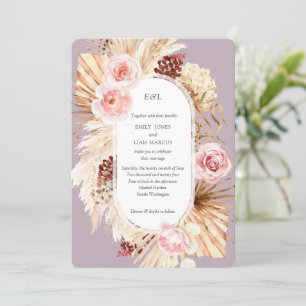 Invitación Pampas Grass Boho acuarela Mauve Floral Boda