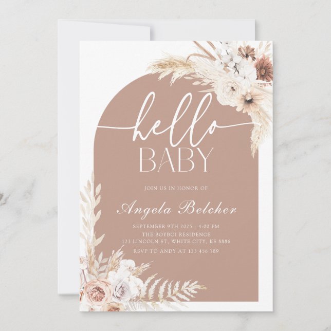 Invitación Pampas Grass Boho Baby Shower (Anverso)