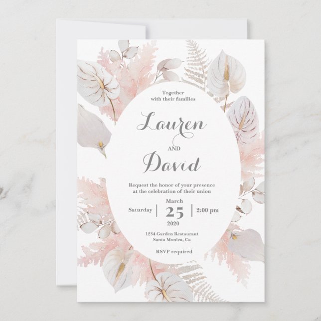 Invitación Pampas Grass Boho boda (Anverso)