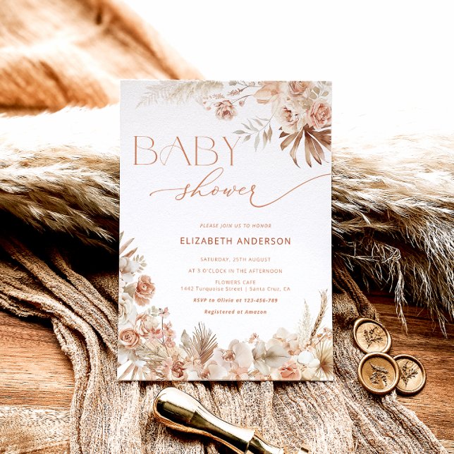 Invitación Pampas Grass Boho Bohemian Floral Baby Shower (Subido por el creador)