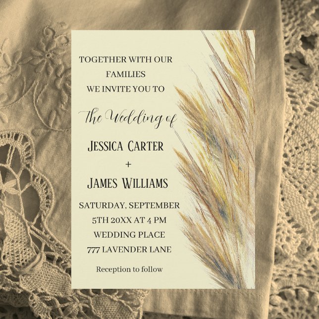 Invitación Pampas Grass Boho Bohemian Grass Simple Boda (Subido por el creador)